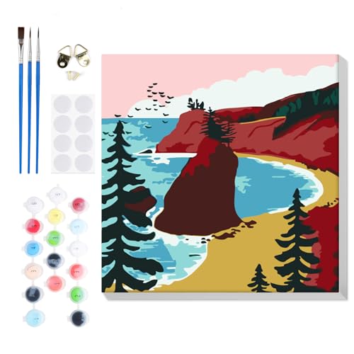 Bowetile Framed Paint by Numbers Landscape Kit for Adults, Adults' Paint-by-Number Kits on Canvas, Painting by Numbers, DIY Acrylic Number Painting for Home Wall Decor, 8x8in - color: MT2267