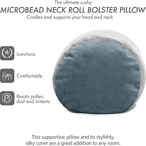 Microbead Bolster Neck Roll Pillow, 14x8 in Cylinder Tube, Cool Grey | Silky smooth face helps prevent sleep creases and hair breakage, light squishy support for head and shoulders, travel ready - color: Cool Grey