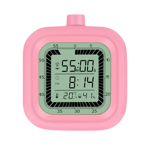 4 in 1 Visual Digital Visual Timer Battery Operation Alarm Clock with Humidity Temperature Monitor Magnetic Wall Mount Kitchen Study Timer for Classroom Office Bedroom Pink - color: Pink