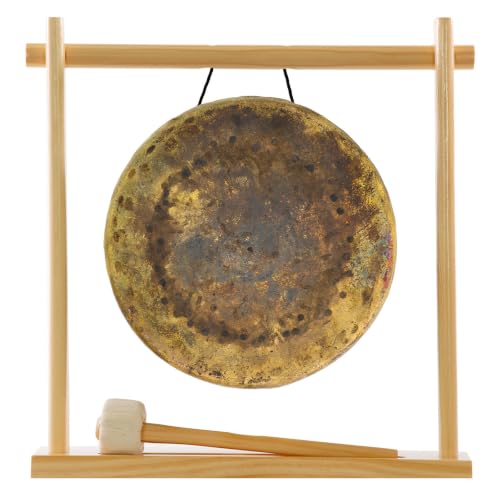 My Little Pagoda 8" to 10" Bronze Gong & Stand - Includes Mallet, Wooden Stand, Perfect for Desktop Sound Healing & Meditation - size: 8" Atlantis