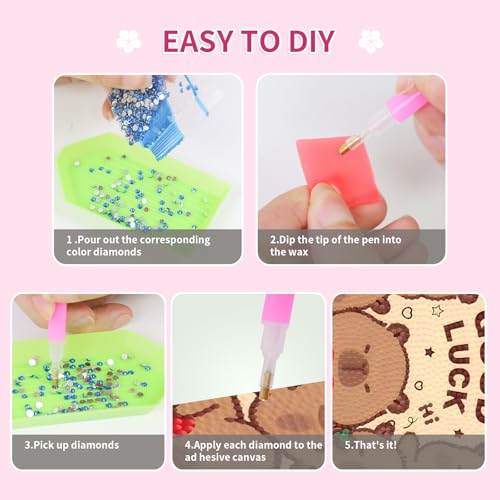PERFECTSIGHT Cute 5D Diamond Art Kits, Kawaii DIY Painting Art for Adults Teen, 4 Pack Diamond Arts and Crafts Sets, Big Gem Full Drill Diamond Dots for Women (Rectangle Capybara) - style: Rectangle Capybara
