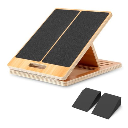 StrongTek Portable Wooden Slant Board & Yoga Foam Wedge Blocks (Pair) – 5 Angles Adjustable, Non-Slip, 350 lbs Capacity, for Stretching, Rehabilitation, Balance, and Strength Training