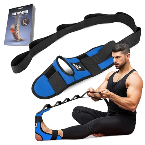 DMoose Fitness Foot & Calf Stretcher with Adjustable Padded Stretching Strap for Plantar Fasciitis, Hamstring, Heel Spurs and Achilles Tendonitis Relief - Yoga Leg Stretch Strap for Flexibility - color: Blue