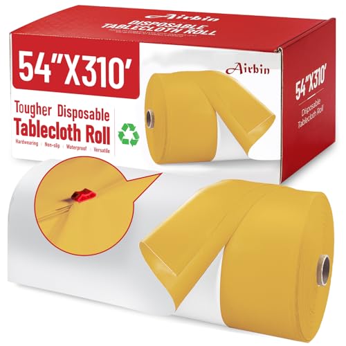 Disposable Tablecloth, 310 Ft X 54 In Plastic Table Cloth Rectangle Table | White Gold Tablecloth Plastic Table Cloth Disposable PEVA Plastic Table Cover with Cutter for Weddings, Parties, Anniversary - color: White and Gold, size: 3720" x 54" (Rectangula