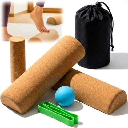 Soulchen Cork Balance Board Set – Anti-Slip Foot & Ankle Strength Trainer with Roller & Massage Ball, Improve Balance, Stability & Core Strength for Physical Training, Rehab, Yoga & Home Fitness