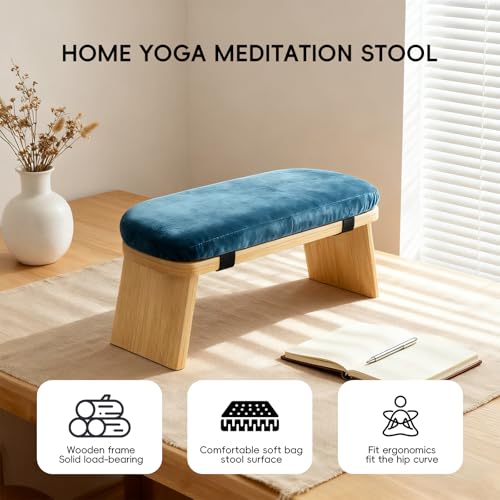 Natural Beech Wood Yoga Bench, Ergonomic Design for Kneeling, Meditation, Pilates, FSC Certified (Blue) - color: Blue