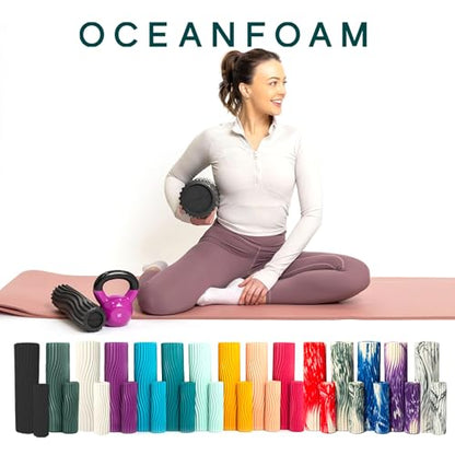 Oceanfoam Ripple Travel Foam Roller (11" x 3.35") Firm Mini Foam Roller for Physical Therapy, Deep Tissue Massage, Back Pain - High Density, Ergonomic Wave Textured, Yoga, Pilates, Exercise (Charcoal) - color: Charcoal