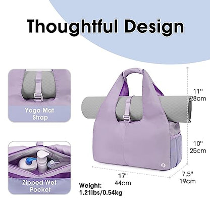 Sportsnew Tote Yoga Mat Gym Bag 20L Women W/Shoe Compartment Wet Dry Pocket - color: Purple