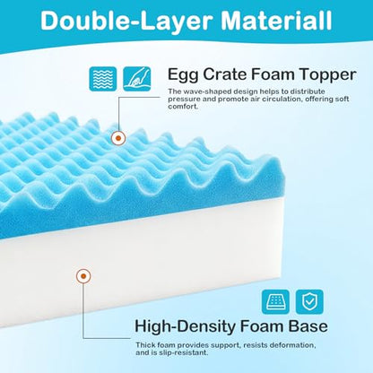 Egg Foam Crate Pad with High-Density Base for Long Sitting, Double Layer Design Disperse Pressure & Breathable Support 18"x16"x5" Seat Cushion for Office Chair Wheelchair Car Recliner(2 PCS)