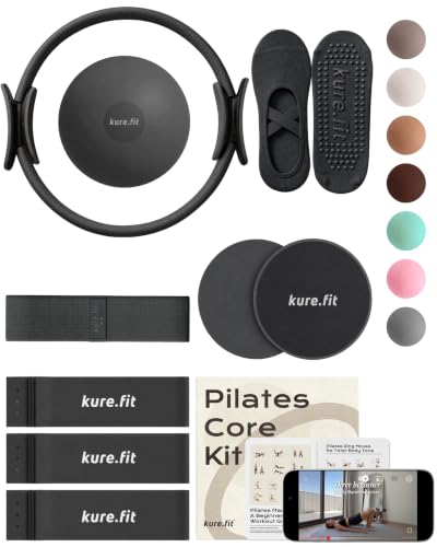 Pilates Kit | Pilates Equipment Set for Home Workouts | Accessories & Guide | Matching-color Pilates ball, Pilates ring, resistance bands, Pilates accessories, video tutorials & gift box for home use. - color: Black, style: Core Kit - 10PC