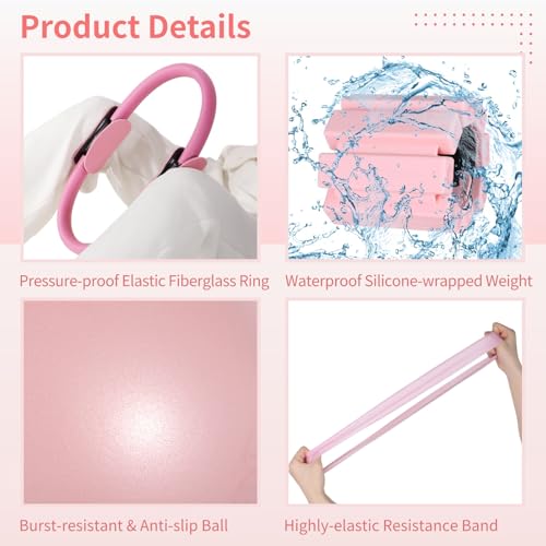 Pilates Equipment Kit for Home Workout, Pilates Ring Set with Ball, Ankle Wrist Weights, Resistance Bands, and Tape Measure, Women's Full Body Training Kit for Yoga