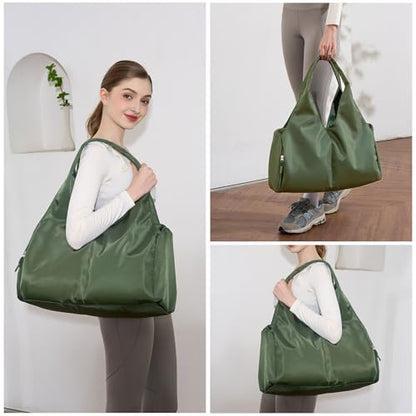 Forestfish Gym Bag For Women With Shoes Compartment & Wet Dry - color: Army Green