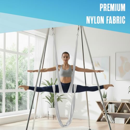 Aerial Rig, Aerial Yoga Stand, 10 FT Frame, 13 YD Fabric, 550 LB Capacity - color: SILK ONLY / Silver