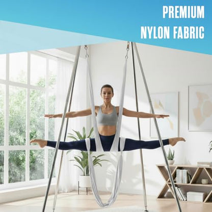 Aerial Rig, Aerial Yoga Stand, 10 FT Frame, 13 YD Fabric, 550 LB Capacity - color: SILK ONLY / Silver
