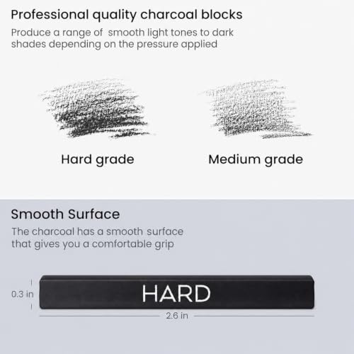 ARTEZA Compressed Charcoal Sticks Set of 16 – Medium and Hard Drawing Crayons for Sketching, Shading, Line Work in Charcoal Art and Figure Drawing