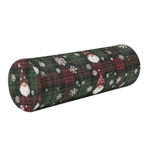Christmas Gingham Gnome and Snowflakes Neck Roll Pillow Bolster Round Health Memory Foam Long Cervical Cylinder Pillows with Removable Washable Cover for Body Bed Legs Back Yoga - color: Christmas Gingham Gnome and Snowflakes