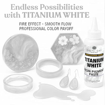 BALTIC DAY Titanium White Epoxy Resin Pigment Paste, Extra Large 191g (6.7oz) – Opaque Resin Colorant, Highly Concentrated Epoxy Dye, Mica Powder Alternative for Resin Art, Ocean Waves, Jewelry, Tumblers & Crafts - color: Titanium White
