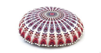 CRAFT KALA 32" Large Round Bohemian Floor Pillow Cover Boho Pouf Cover Mandala Meditation Room Pillows Cover Adults Seating Poufs Cushion Cover for Kids Reading Playroom New Pink Mirchi - color: New Pink Mirchi