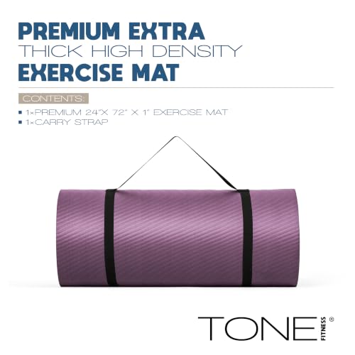 Tone Fitness 1-Inch Thick Yoga Mat | High-Density, Non-slip Exercise Mat with Carrying Strap for Yoga, Pilates, & Home Gym Workouts | Multiple Options - color: Purple, style: Wave