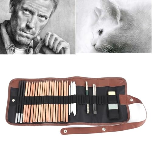Art Kit, 18 Pcs Graphite and Charcoal Pencil Set with Erasers, Blending Stumps, Extender, Cutter, Bag,for Adults Charcoal Sketching Graphite Art