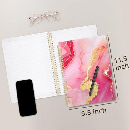 Cute Spiral Notebook journal A4 Aesthetic Pretty Design for Women Girls Kawaii with Pocket, 8.5 x 11 inch, Lined, Marble - color: Pink Marble, style: Lined