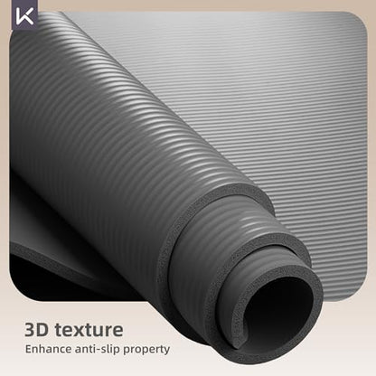 KEEP Extra Thick NBR Yoga Mat for Women & Men, 10mm Thick, 72”x32” Large Exercise Mat with Non-Slip Workout Mat for Yoga, Pilates, Stretching, Meditation – Wide & Cushioned Fitness Mat - color: Grey