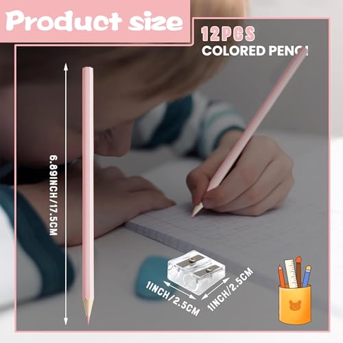 12 PCS Macaron Pink Colored Pencils Pre Sharpened Pencil 2 HB - Ideal for Checking, Grading, Tests & Office/School Supplies - color: cutepink