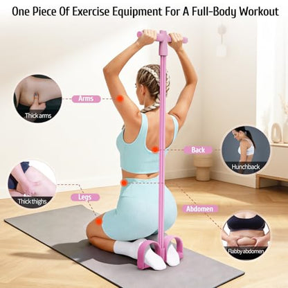 7F 2026 Pedal Resistance Band with Handles, 6-Tube Elastic Exercise Band for Abdomen/Waist/Arm/Leg, Durable Natural Rubber Home Gym Fitness Equipment, Pink