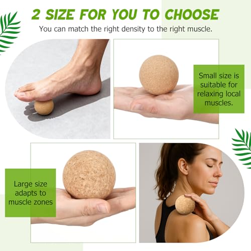 TrelaCo Cork Massage Balls Set of 2 for Fascia Release After Exercise Yoga Point Therapy Relax Muscles Relieve Stress Tools - size: 4.5+6cm