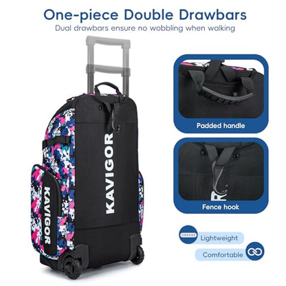 KAVIGOR Rolling Baseball Bag with Wheels, 60L Capacity Softball Bag Holds 4 Bats for Boys and Girls, Youth Equipment Bag with Shoe Compartment - color: Pink Camo