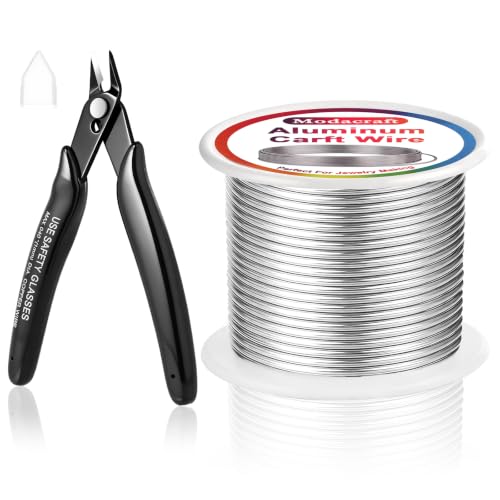 Modacraft 14 Gauge Silver Aluminum Craft Wire 60 Ft with Micro Flush Cutter | 1.5mm Soft rust-resistant aluminum wire for jewelry making, sculpting, bonsai, floral, doll making & DIY projects - color: Silver, size: 14 Gauge