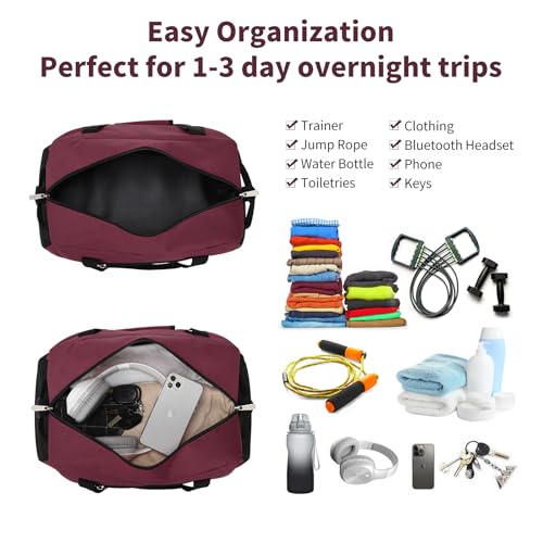Small Gym Bag 18 inch Carry On Duffel Bag for Weekender Travel - Wine Red - color: Wine Red, size: 18inch