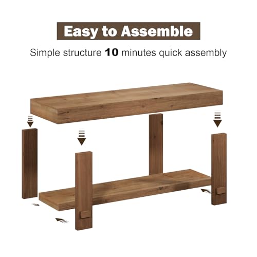 42.5" Solid Wood Bench, Long Farmhouse Narrow Entryway Bench, Natural - size: 42.5"W