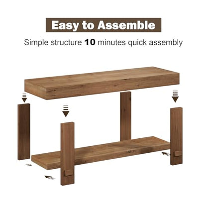 42.5" Solid Wood Bench, Long Farmhouse Narrow Entryway Bench, Natural - size: 42.5"W