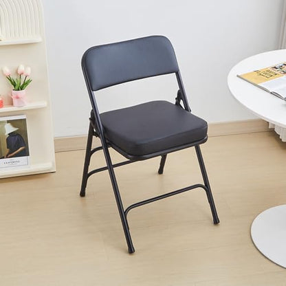 Padded Folding Chair Indoor Metal Foldable Chair Black- 2 Pack | Comfortable Thick Vinyl Cushion Seat Durable Elegant Upholstered Chair for Small Space Home, Office and Events - color: Black-4pcs