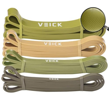 VEICK Pull Up Assist Resistance Bands for Home Gym | 100% Natural Latex, Non Slip Leather Texture, Space Saving, Full Body Training for Men Women - color: Green Set of 4 (0.3-1.1in)