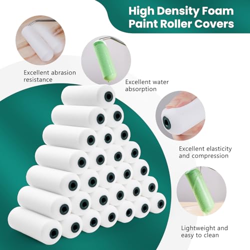 4 Inch Foam Paint Roller Covers 28 Pack | Small Paint Roller Kit, High Density Foam Paint Roller Covers, Mini Paint Rollers for Painting Walls, Home Painting Supplies - size: 4 Inch Foam Paint roller 28 pack