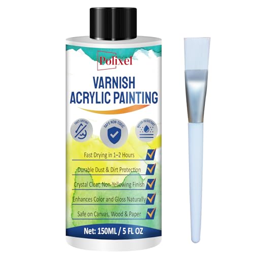 High Gloss Varnish for Acrylic Painting, Artist's Acrylic Varnish, Non-Yellowing, UV Resistant, Final Protective Coating for Canvas Art, Suitable for Pro Artists, Hobby Painter-5OZ/150ML