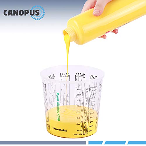 CANOPUS 44-oz Paint Mixing Cups, Pack of 12 Cups with 3 Lids, Reusable and Solvent-Resistant Clear Plastic Containers for Paint, Epoxy, Resin, Oil, and Thinner - size: 44 oz