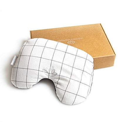 Migraine Relief Eye Pillow Masks with Bonus Washable Cover: Flaxseed Filled for Hot and Cold Pain Relief Therapy (Adult, White and Black, Blue and Ivory Stripe)