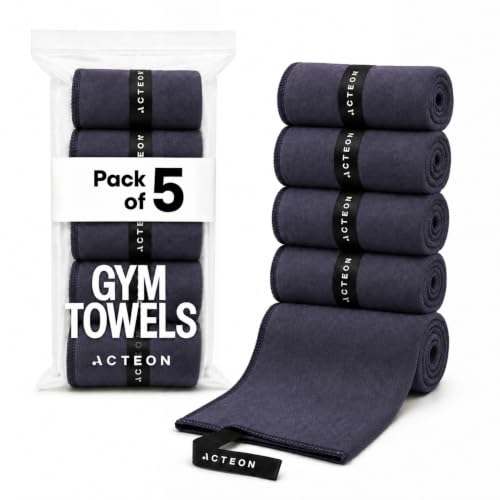Acteon Microfiber Gym Towels 5 Pack, Quick Dry Silver ION Odor-Free Super Absorbent Sweat Towels for Men & Women, Workout, Yoga, Running, Beach, Travel – 16x30.5 Inch (Midnight Blue) - color: Midnight Blue, size: Pack of 5