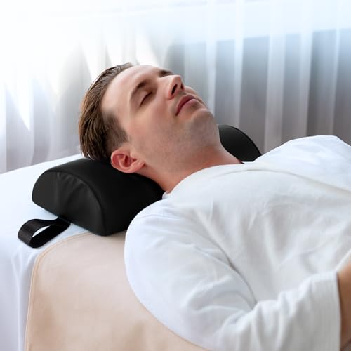 Half Round Massage Table Bolster Pillow with Strap Handle, 17 x 6 x 4 inch | PU Leather Semi-Round Bolster Pillow for Neck, Under Knee Ankles Pain Relief Half Moon Knee Bolster for Massage Table - color: Small Black - 17x6x4 in - Pu Leather