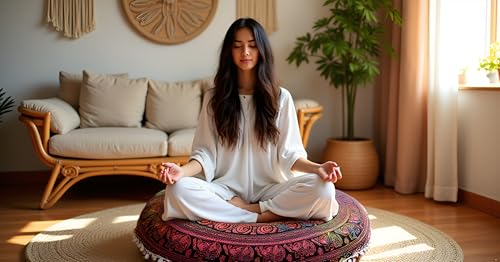 ICC Large Round seat Floor Cushion Chair Ottoman Cover Pouf Pillow Meditation Floor Cushions Cases Seating Ottoman Throw Covers Craft Room Furniture for Sitting Cover Multi 4 Fool 32" Round - size: 32" x 32" (Pack of 1), style: Multi 4 fool