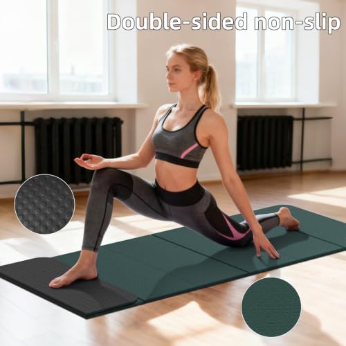 Foldable TPE Yoga Mat Thick 10mm,75" x40"Extra Large Exercise Mats | Stretch Mat Non-slip Fitness Folding Mat Easy to Carry,Wide Gym Mats for Women Men Suitable for Home Workout Travel Pilates - color: green