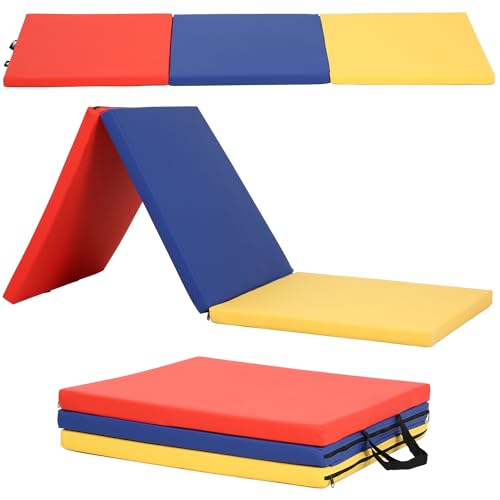 Gymnastics Tumbling Mat Portable Gymnastics Mat Foldable Tumbling Mat 2ft W 6ft L/4ft W 6ft L/4ft W 8ft L/4ft W 10ft Exercise Mat Yoga Mat with Carrying Handles for Yoga Gymnastics - color: Mixed, size: 2ft W 6ft L