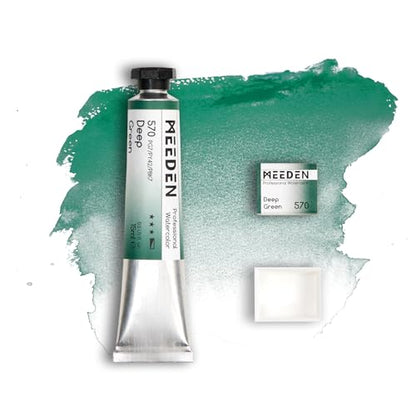 MEEDEN Professional Artist Watercolor Paint: Green Deep - 15ml/0.5oz | Water Color Tube, Semi-Moist Pigment Half Pan and Empty Matching Half Pan for Artists Pros - color: Green Deep