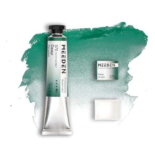 MEEDEN Professional Artist Watercolor Paint: Green Deep - 15ml/0.5oz | Water Color Tube, Semi-Moist Pigment Half Pan and Empty Matching Half Pan for Artists Pros - color: Green Deep