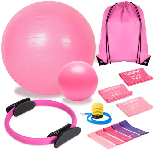 Pilates Essentials Kit for Home Workouts, Pink Pilates Equipment with Pilates Ring and Ball Set for Beginners,Workout Bands Resistance for Women, Large Yoga Ball for Pregnancy & Exercise