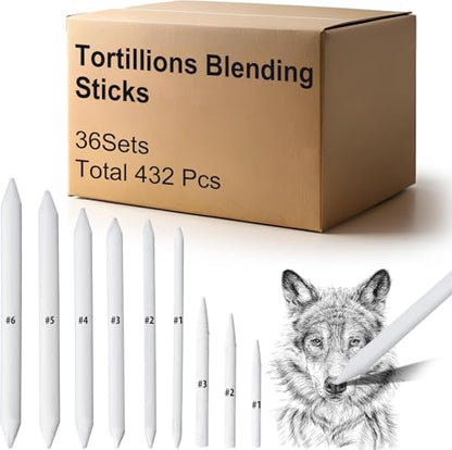 Fulmoon 432 Pcs Blending Stump and Tortillion Set Paper Art Blenders for Drawing Sketch Shading Pencil Oil Pastel Blender Tools Drawing Supplies for Artists Students and Beginners (Assorted) - style: Assorted