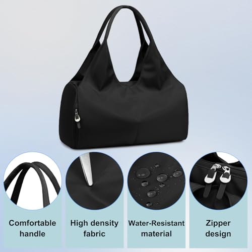 Forestfish Gym Bag For Women With Shoes Compartment & Wet Dry | Compact & Lightweight, Water Resistant, Use as Yoga bag, Pilates bag, Duffel bag - color: Black
